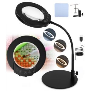 Lampe loupe sur Pied,Lampe de Bureau Loupe, 10X Loupe avec Lumière et Support, Lampe Loupe LED avec Bras Pivotant,Lampe de Bureau avec 3 Modes de Couleurs Réglables pour Lecture,Réparation,Artisanat (VASILCA MOCHO S.R.L., neuf)