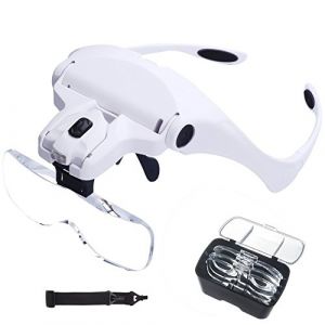 Queta Lunette de Loupe Loupe Eclairante Loupe Bijoutier Ajustable Avec Éclairage LED Pour Lecture, Bijoutier, Couture, du Bricolage et Travail de Précision (blanc) (Sunliday, neuf)