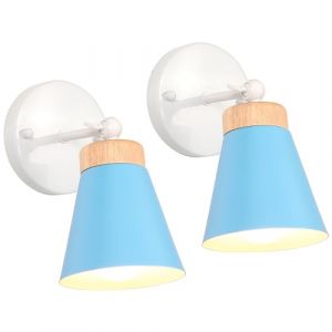 iDEGU Lot de 2 Applique Murale Interieur R&eacute;tro Plafonnier Luminaire Vintage Industrielle en M&eacute;tal avec D&eacute;coration Bois &Eacute;clairage E27 R&eacute;glable Lampe Murale pour Chambre Salon Couloir Caf&eacute; (Bleu) (IDEGU, neuf)