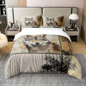 Homewish Housse de Couette 240x260 Loup en 100% Coton, Ensemble de Literie Décorations Boisées pour Filles, Parure de Lit Animaux Sauvages, Housse Couette Campagne Rural Rustique, Doux (Suzhou yiyanyun e-commerce Co., Ltd, neuf)