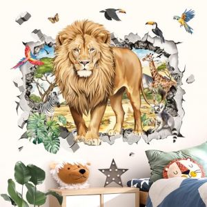 decalmile Stickers Muraux Enfant Grand 3D Safari Lion Autocollant Mural Animaux de la Jungle Girafe Zèbre Perroquet Décoration Murale Bébé Pépinière Chambre Enfants (DecalMile Direct, neuf)
