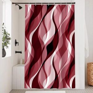 Uiiooazy Rideau Douche Anti Moisissure, Rideau de Douche Rouge Abstrait Rayures Bordeaux Rayé Rideaux de Baignoire Tissu Imperméable Lavable Polyester Rideaux Salle de Bain avec 8 Crochets 120x180cm (dongguibinjingpinxiaodianpu, neuf)