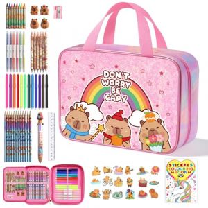 JYPS Feutres Coloriage Enfants, 73 Pcs Capybara Malette Dessin Sac avec Parfum&eacute;s Marqueur, Livre De Coloriage, Stylo Et Crayon, Autocollants, Boite D'Art Papeterie, Jouet Cadeau Filles 4-12 ans (TCMY Store, neuf)