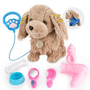 GuKKK Animal Chien Électronique, Jouet Électronique en Peluche Chien, Animaux électronique Qui Marche et aboie en Laisse, Cadeaux de Jouets pour Enfant de 3-6 Ans (Marron) (Bananheim Solutions KFT., neuf)