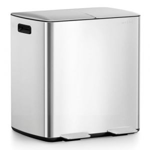 mVm Poubelle &agrave; Double Compartiment 2 x 20L,Poubelle Cuisine Tri S&eacute;lectif 40L,Poubelle &agrave; P&eacute;dale,2 Compartiments,Couvercles,Fermeture Douce, Acier Inoxydable,Herm&eacute;tique,Anti Odeurs,Poign&eacute;es (MVM manufacture, neuf)