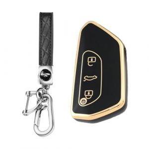 MEDZUK Coque Clé Compatible avec Skoda Kodiaq 2024-2025 2026 Coque de Protection pour clé de Voiture TPU, Accessoire Étui pour Clés avec Porte-clés (Noir) (MEDZUK-EU, neuf)