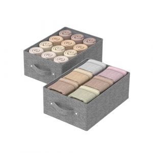 ENUMAIL 2er Bo&icirc;te de Rangement Pliable, Panier Cubique en Tissu Ouvert, &eacute;tag&egrave;re Organisateur de Tiroir avec Poign&eacute;e, Peut &ecirc;tre Utilis&eacute; Pour les Chaussettes, Livres, 33&times;23&times;14 cm, Gris (Ernian, neuf)