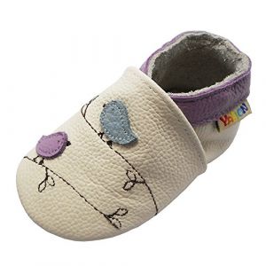 YALION Chaussures pour B&eacute;b&eacute;s Chaussons Cuir B&eacute;b&eacute; Souple Unisexes Fille Gar&ccedil;on Chaussures B&eacute;b&eacute; avec Mocassins Semelles en Daim, &eacute;lastique Bride &agrave; La Cheville(Oiseaux Mignons Blanc,24/25) (babykomfort, neuf)