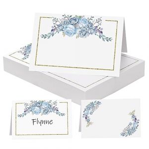50pcs Marque Place Decoration Mariage 11 x 8,4 cm D&eacute;co Table Bapteme Faire Part de Anniversaire Cartons de Placement Porte Nom Carte R&eacute;ception F&ecirc;te C&eacute;r&eacute;monie (Bleu) (FIRFYeu, neuf)