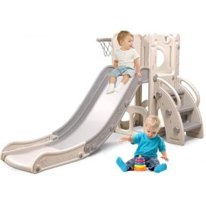 HLC Toboggan Enfants avec Glisse 140cm & Panier de Basketball, Toboggan Exterieur/Interieur Enfant, Jeu Intérieur Extérieur pour Enfants de 1-3 Ans (XHLC Hyper Patio, neuf)
