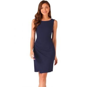 Allegra K Robe Fourreau sans Manches Femme Col Bateau Robe Midi Fronc&eacute;e Moulante Robes de Business et de Bureau Bleu Fonc&eacute; XL (Allegra K FASHION, neuf)