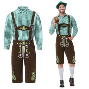 G&eacute;n&eacute;rique Costume Bavarois Homme Oktoberfest avec Lederhose et Chemises &agrave; Carreaux Tenue de f&ecirc;te la bi&egrave;re pour Bavaroise Halloween Carnaval Deguisement Tenu (HUAOPYU, neuf)