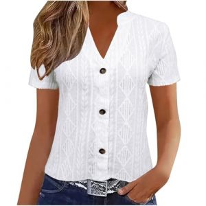 Chemisiers Et Blouses Femme Tunique Chemisier Femme Manche Courte Chic Et &Eacute;L&eacute;Gant Chemises Couleur Unie &Eacute;T&eacute; Ample Haut Top &agrave; Revers L&acirc;Che Respirant Blouse Grande Taille Col V Button T Shirts (⭐⭐⭐⭐⭐5.0 Yaair-OEF, neuf)