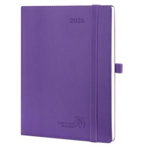 POPRUN Agenda 2026 Semainier 22 x 16,5 cm - Couverture Souple en PU Cuir, Vertical Planner, D'Jan 2026 à Déc 2026-12 Mois, Avec signet à 2 rubans, Papier 100 g/m², Pourpre (Time Works Wonders, neuf)