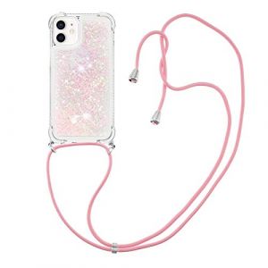 MRSTER Lanyard Housse pour iPhone 12 Coque, Bling Liquide Paillette Silicone Antichoc Kawaii Etui Housse avec Cordage Lanyard Case pour iPhone 12 / iPhone 12 Pro 6.1&rdquo;. LP Star Pink (MRSTER, neuf)