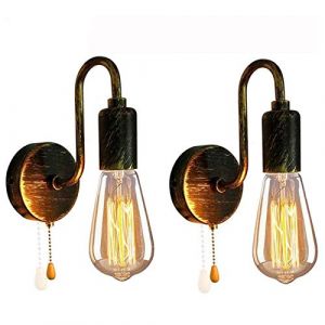 R&eacute;tro Industriel Applique Murale avec Interrupteur &agrave; Tirette, Finition de Laiton &Eacute;clairage Lampe Murale Vintage Edison Chambre Lampe de Chevet E27 Eclairage Mural pour Bar Restaurants Caf&eacute;, 2 Pack (ERUM--DE, neuf)