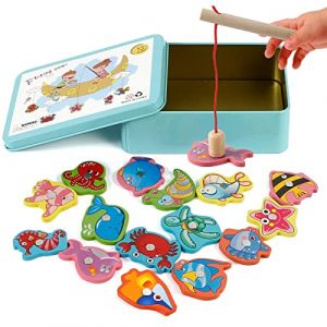 Jouets en Bois Jeu de pêche, Victse Jeux Montessori Enfants 2 Ans Jeu de Pêche Magnétique, Enfant en Bois Educatif Jouet, Jeux Enfants pour Développement (Bleu) (Banaone Trade Store, neuf)