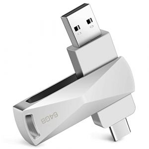 Clé USB C 64GO, Type-C Clef USB 64 GO, 2 en 1 OTG Pendrive 64GB, Type C et USB 2.0 Mémoire Stick pour Smartphones Doté Type-C et OTG Activé, Macbook, PC, Tablette (Argent) (Songweizhen, neuf)