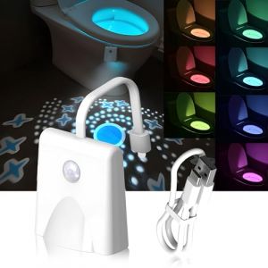 Lampe LED pour Toilette,Lumières de toilettes à l'intérieur,Lampe LED 16 couleurs Veilleuse WC,veilleuse detecteur de mouvement salle de bains,Étanche et Rechargeable,Adaptée N'importe Quelle Toilette (YCWGWBY, neuf)