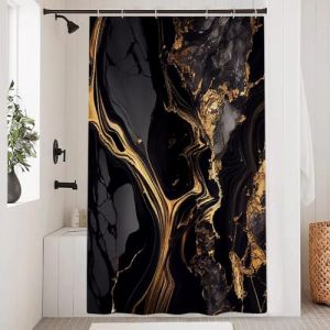 Uiiooazy Rideau Douche Noir Doré, Rideau de Douche Anti Moisissure 120x180cm Effet Marbre Gris Moderne Rideaux de Baignoire Tissu Lavable Imperméable Polyester Rideaux Salle de Bain avec 8 Crochets (dongguibinjingpinxiaodianpu, neuf)