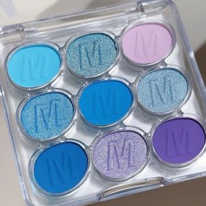 Palette d'ombres à paupières mates Pearlescent - 9 couleurs - Bleu pailleté - Pour maquillage quotidien et scène - Smoky - Imperméable - Poudre fine - Longue durée - Brillant - Bleu (EONFAVE BEAU, neuf)