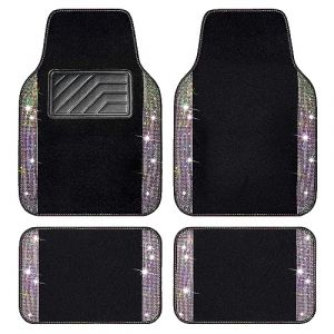 CAR PASS Lot de 4 tapis de sol de voiture en strass irisés imperméables, antidérapants, talonnette en PVC, universelle, pour SUV, berline, camionnette, fille et femme, pour fille et femme, multicolore (Flying Banner EU, neuf)