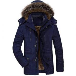 ZDJSWJ Hommes col fourrure capuche duvet &eacute;pais parka chaud doudoune grande imperm&eacute;able haute long manteau (ABleu Fonc&eacute;,4TG) (ZDJSWJ STORE, neuf)