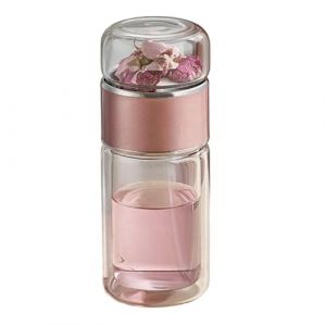 Infusifie Infuseur &agrave; th&eacute; en verre 280/350/420 ml Bouteille &agrave; th&eacute; isotherme double couche S&eacute;paration de l'eau et du th&eacute; Bouteille &agrave; th&eacute; Portable de voyage avec filtre en acier inoxydable (LianChengJiang Co.,Ltd, neuf)