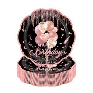 LDFDRT Lot de 50 assiettes en carton de 18 cm assiette jetable anniversaire - Assiettes de f&ecirc;te en papier - D&eacute;coration pour mariage, jardin, f&ecirc;te (Anniversaire rose) (jiayizhuangshi, neuf)