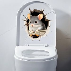 Autocollant 3D animal amusant pour abattant de toilette - Motif chat et chien - &Eacute;cureuil - D&eacute;coration imperm&eacute;able - Souris (BOHAOTECH, neuf)