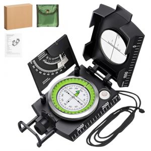 Boussole de randonn&eacute;e, boussole de poche professionnelle avec clinom&egrave;tre et sac de transport, boussole de marche militaire multifonctionnelle, boussole de rel&egrave;vement avec design fluorescent pour le (ShopHop Business, neuf)