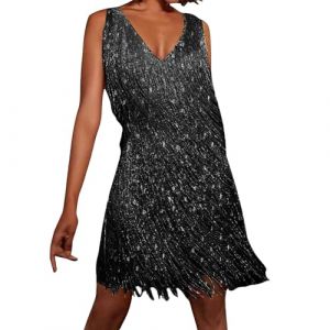 Générique Robe à Franges pour Femme, Tenue Disco années 70, Costume Charleston des années 20, Mini Robe Soiree Femme Chic Paillette Costume Samba Femmes Robes Danse Latine Femmes Robes Soiree (holid-amu, neuf)