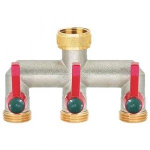 R&eacute;partiteur d'eau 3 Voies pour raccordement simultan&eacute; de Deux appareils, 3/4" en Laiton nickel&eacute; avec robinets &agrave; Boisseau sph&eacute;rique, r&eacute;gulateur de d&eacute;bit d'eau et verrouillable, 1pi&egrave;ce (Wisdomgarden EU, neuf)