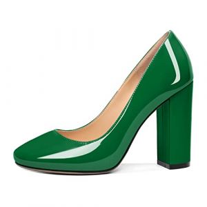 EDEFS Escarpins pour Femmes Talon Carr&eacute; 10 cm 4 Pouces Cuir Verni &agrave; Enfiler avec Bout Rond Talon Haut pour Mariage F&ecirc;te & Bureau Vert EU35 (EDEFS Official Store, neuf)