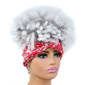 Naturelle Perruque Noir dégradé neige blanc Explosion tête perruque couvre-chef bandeau petite boucle perruque couvre-chef perruque de cheveux doux avec délié naturel Cheveux Naturel (yizhishizizaichuangtou, neuf)