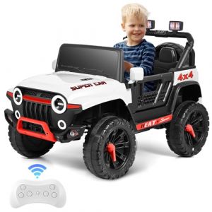 CUPCHID Voiture électrique pour enfant 12 V avec télécommande 2,4 G, charge maximale 50 kg, Jeep avec lumières LED, musique, klaxon, fonctions USB (blanc) (WARM HEART LIMITED, neuf)