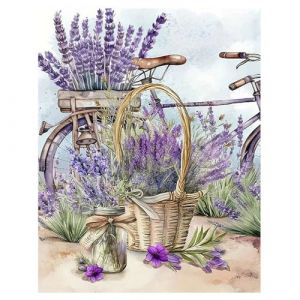 DCIDBEI Grande Format Peinture Diamant Fleurs Violettes 40x50cm Diamant Painting Fleur Violette Diamond Painting Fleurs Adultes Lavande V&eacute;lo R&eacute;tro en Attente d'amour C&oelig;ur &agrave; C&oelig;ur Broderie Diamant (BEIMIN, neuf)
