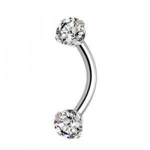 WARRIOR Piercing Sourcil Stérile avec Cristaux Acier Chirurgical 316L Barbell Banane 8 mm BLANC (Z&Z PUNK SHOPPING, neuf)