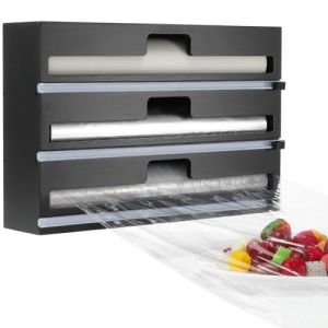 Housolution Distributeur Papier Aluminium et Film, Distributeur pour Film et Aluminium de 30cm de Long, 3 en 1 Dérouleur Film Alimentaire avec Coupe, Noir (Showmore EU, neuf)