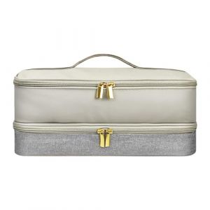 Sac de Transport pour Outils Capillaires en Cuir PU, Organisateur de Voyage &Eacute;tanche avec Double Fermeture &Eacute;clair, 35.5x16x15 cm (HouseVibe, neuf)