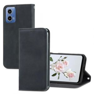 YUEQIAN Coque pour Motorola Moto G34 5G/Moto G45 5G Case, Cuir PU R&eacute;tro Folio Rabat Portefeuille Etui, avec [Fente Cartes] [Support] [Fermeture Magn&eacute;tique] Antichoc Housse, Noir (YUEQIAN-EU, neuf)
