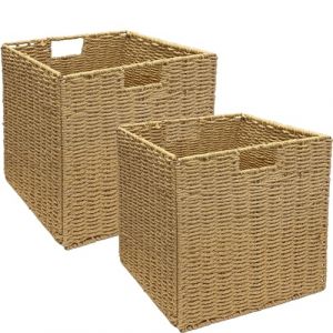 Aluusy Panier Rangement Tress&eacute;, Lot de 2 Cube Rangement Pliable en Papier de Jacinthe d'eau, Panier pour &eacute;tag&egrave;re Kallax, Bureau, Chambre, Panier pour V&ecirc;tements Jouets Magazines 28x28x28cm (Aluusy Store, neuf)