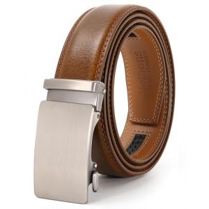 Nelbons Ceinture pour homme, ceinture &agrave; cliquet en cuir avec boucle coulissante, coupe personnalis&eacute;e largeur 3,5 cm 1 3/8 pouce, Marron 03., 44W (GTS-FR, neuf)