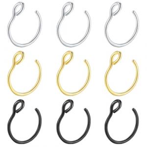 GXGM 9 Pi&egrave;ces Acier Inoxydable Faux Anneau De Nez Bague Au Nez Septum Bijoux De Piercing,3 Coulours,8mm (GXGM, neuf)