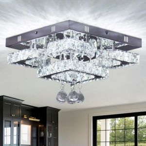 CXGLEAMING 11,8 &raquo; Lustre moderne en cristal LED mont&eacute; &agrave; fleur Plafonnier 4 p&eacute;tales/Raindrop Ball Square Lustre pour chambre salon couloir (blanc froid) (zhongshanshi chengxun, neuf)