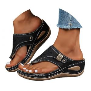 Sandales Femme &eacute;t&eacute; Confortable Compens&eacute;es Plateforme Orthop&eacute;dique Sandales avec Support Pantoufles en Cuir Mode Tongs Sandales de Marche &Agrave; Bout Ouvert Flip Flops (Zoydin, neuf)