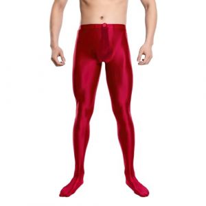 Collant Homme Brillant Uni en Nylon Stretch, Legging Homme Sport Bodybuilding Confort, Collants Taille Haute Sexy Moulante, sous Vetement Tenue &Eacute;rotique Hot, Leggings pour Moments Priv&eacute;s et Quotidien (Sunliney, neuf)