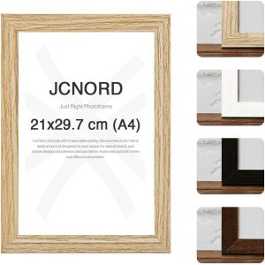 JCNORD Cadre Photo en Bois MDF Couleur Ch&ecirc;ne de A4 Avec Verre Plexi Incassable | Cadre Photo Moderne Pour Murs et Tables (Frame more, neuf)