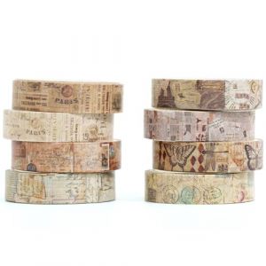 YUBX 8 rouleaux Maigre Washi Tape Set, Ruban Vintage Adh&eacute;sif D&eacute;coratif Masking Tapes pour Arts, Bullet Journal, Scrapbooking, Bricolage, Emballage (Junk Books) (MGLT Prime, neuf)