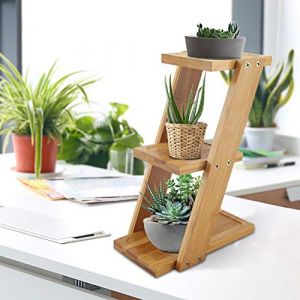 Support présentoir pour plantes en bois, supports pot de fleurs 3 étagères porte plante en bambou, étagère pour pots de fleurs et plantes pour table de chevet et salle d'étude, 25 x 18 x 9,2 cm (Lisopiu, neuf)